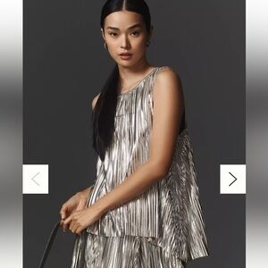 By Anthropologie Pleated Shine Tank SIZE PETITE MEDIUM silver METALLIC